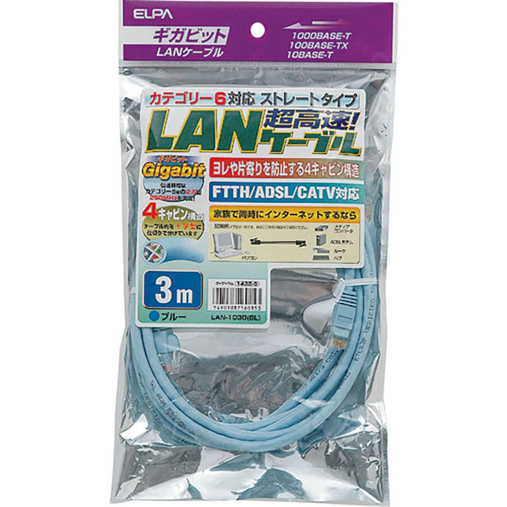 ＥＬＰＡ　ＣＡＴ６ＬＡＮ３Ｍ　ＬＡＮ－１０３０－ＢＬ＿