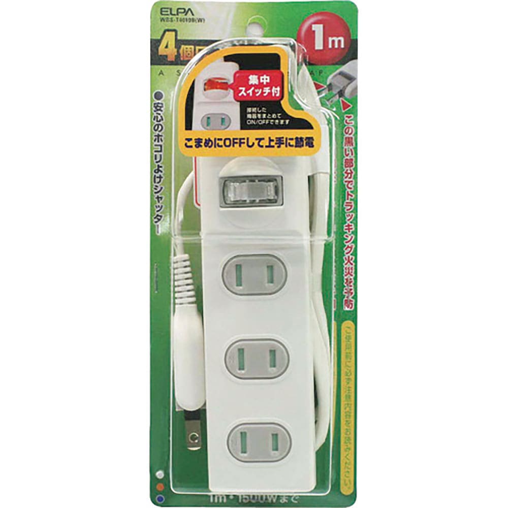 ＥＬＰＡ　１ＳＷ扉付タップ４Ｐ１Ｍ　ＷＢＳ－Ｔ４０１０Ｂ（Ｗ）＿