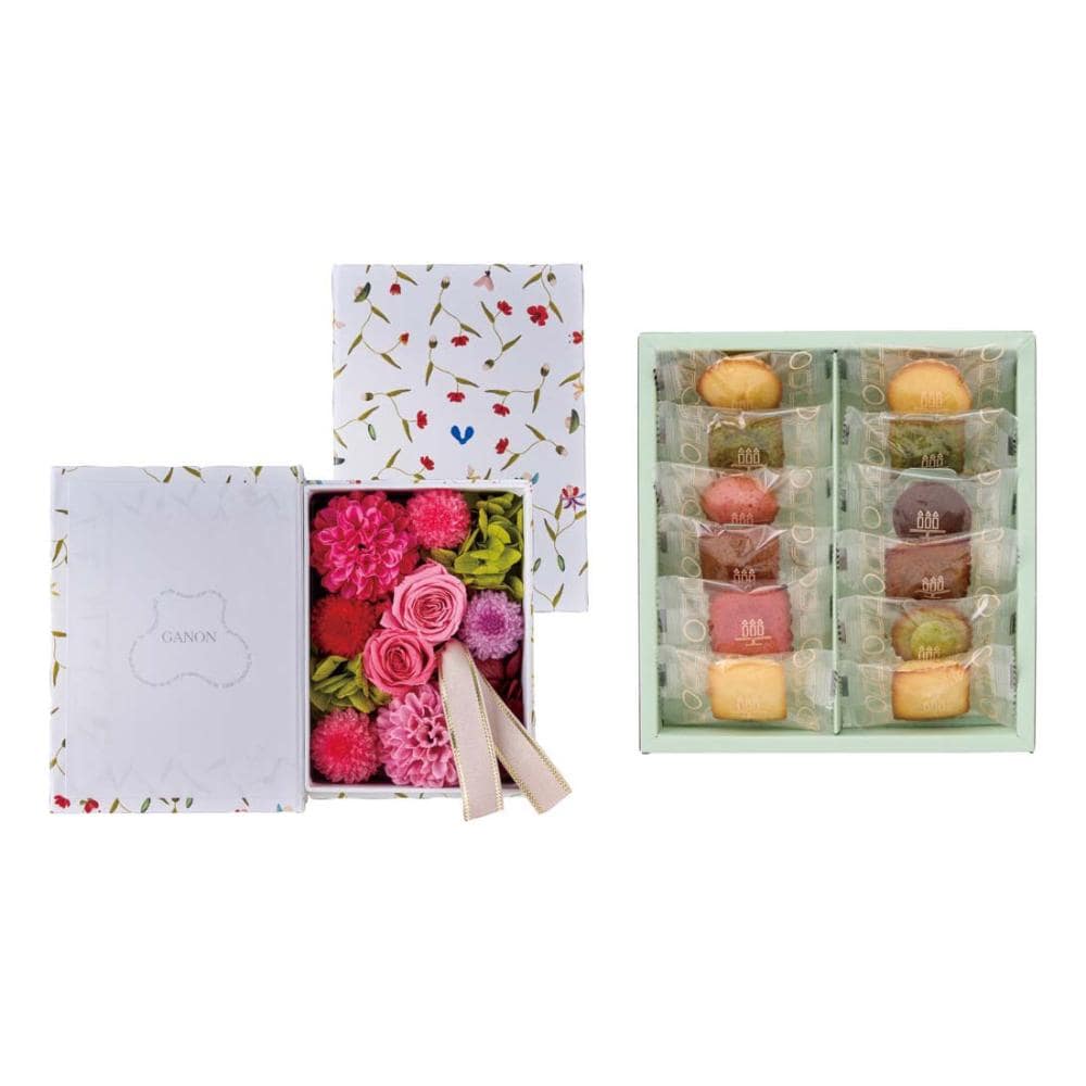 【母の日ギフト】「ＧＡＮＯＮ　ＦＬＯＲＩＳＴ」監修　プリザーブドフラワーＢＯＯＫと「アンリ・シャルパンティエ」プティ・ガトー・アソルティＧＰ２６－ＡＳ【注文期限５月１日】