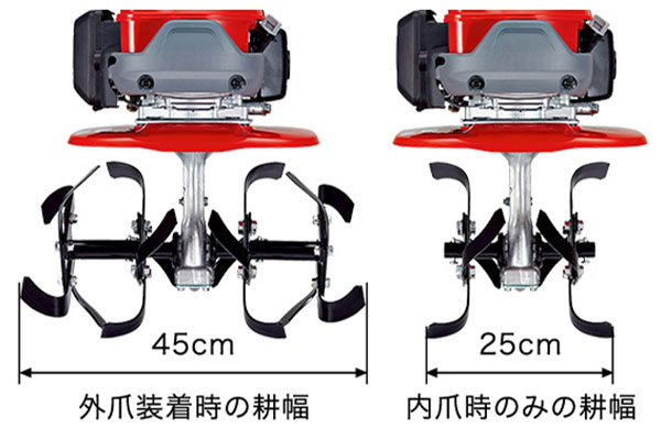 45cmの耕幅で作業サクサク