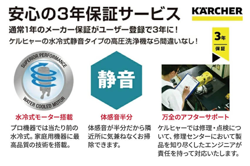 「音も静か」ケルヒャー 水冷式高圧洗浄機！