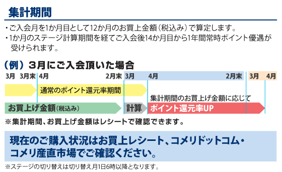 集計期間、お買上金額はレシートで確認できます