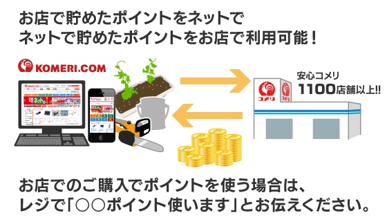 お店で貯めたポイントをネットで、ネットで貯めたポイントをお店で利用可能
