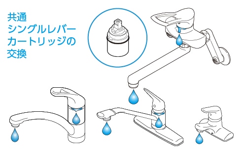 【シングル混合栓共通】ハンドルの下やパイプの先からの水もれ修理 / 水栓カートリッジ交換
