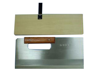 ステンレス　窓あきめん切り包丁　３２cm　木サヤ付