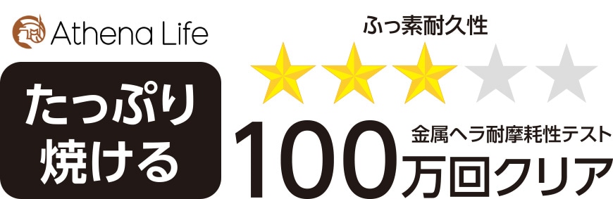 たっぷり焼ける　耐摩耗性テスト100万回クリア