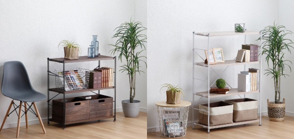 デスク、ワードローブとしても使える ウッドデザインシェルフ