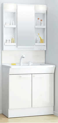 TOTO KCシリーズ 750㎜　扉・シンシアホワイト バックパネル・プラナスホワイト ミラー・一面鏡 洗面台・２枚扉タイプ