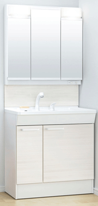 TOTO KCシリーズ 750㎜　扉・ルースホワイトペア バックパネル・プラナスホワイト ミラー・三面鏡 接面台・引出タイプ