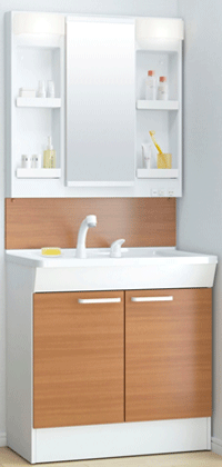 TOTO KCシリーズ 750㎜　扉・ルースミディアムペア バックパネル・プラナスミディアムウッド ミラー・一面鏡 洗面台・２枚扉タイプ